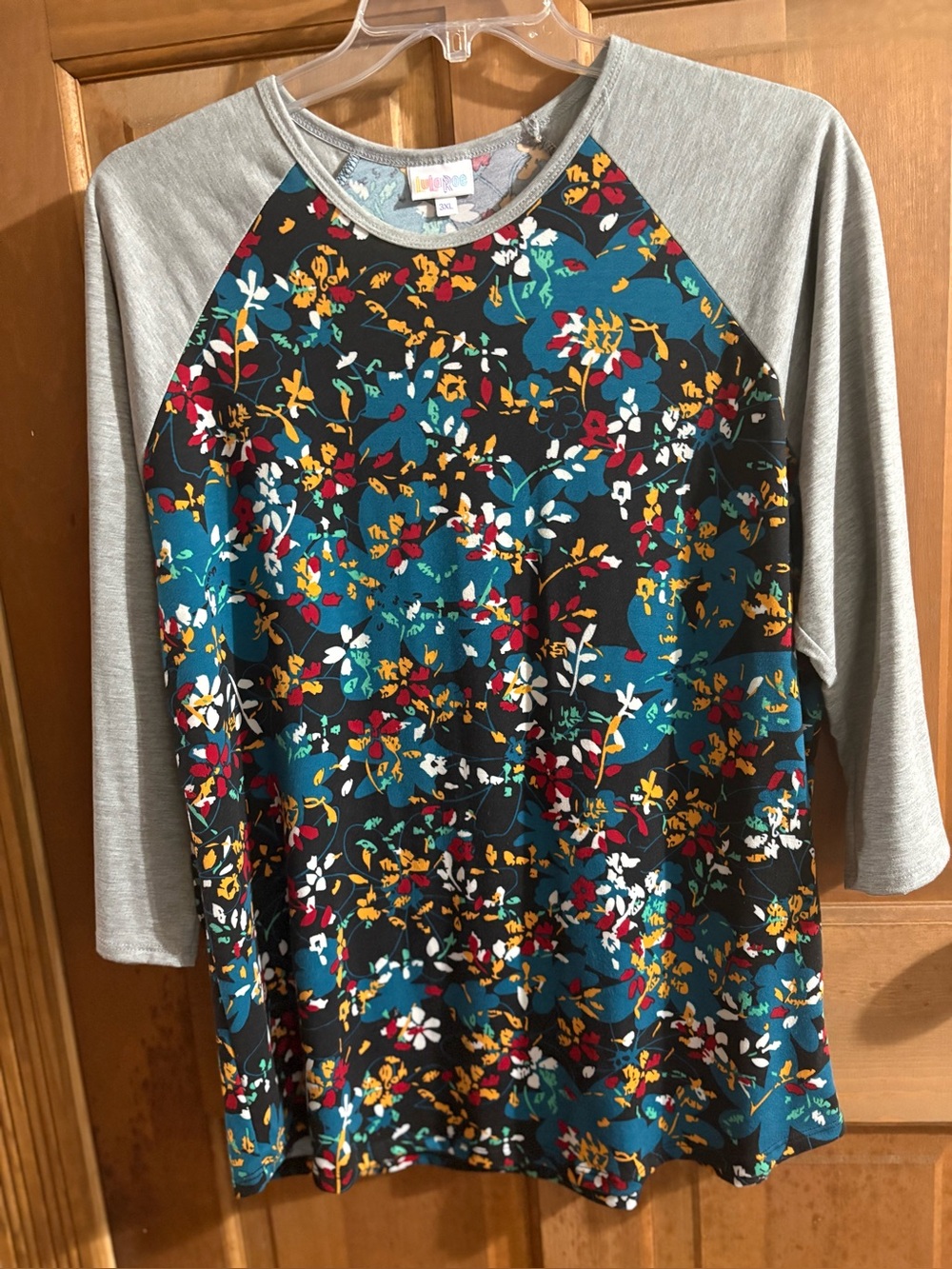 Plus size 3X ' Floral Raglan Top - Teal & Gray